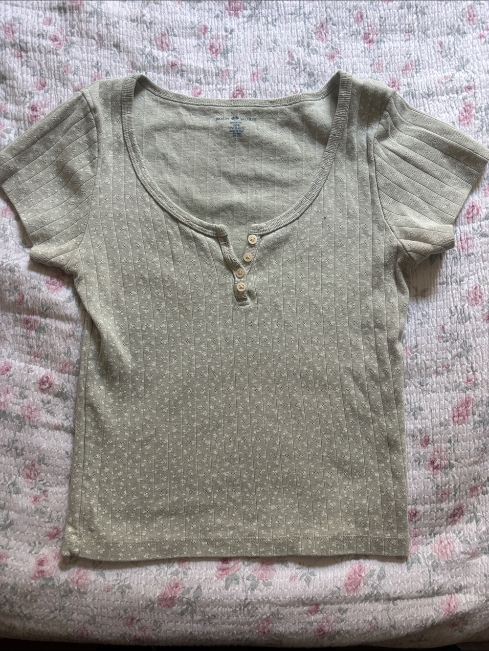 Brandy Melville Sage Green Short Sleeve Henley Top